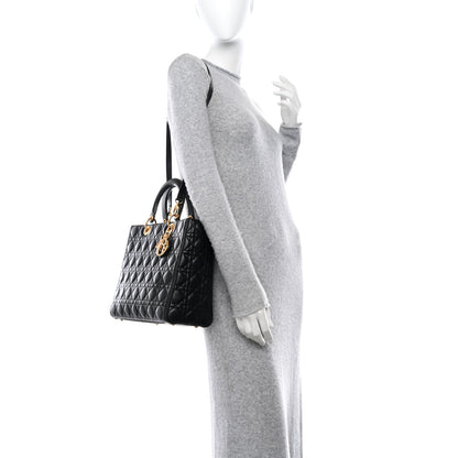 Christian Dior CHRISTIAN DIOR Lambskin Cannage Large Lady Dior Black 2 of 10