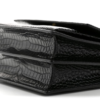 Saint Laurent Calfskin Crocodile Embossed Medium Monogram Sunset Black 10 of 14
