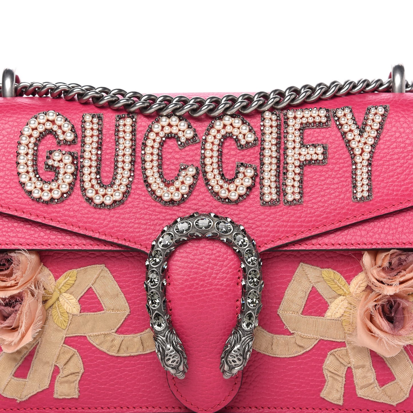 Pebbled Calfskin Embellished Guccify Small Dionysus Shoulder Bag Rosa