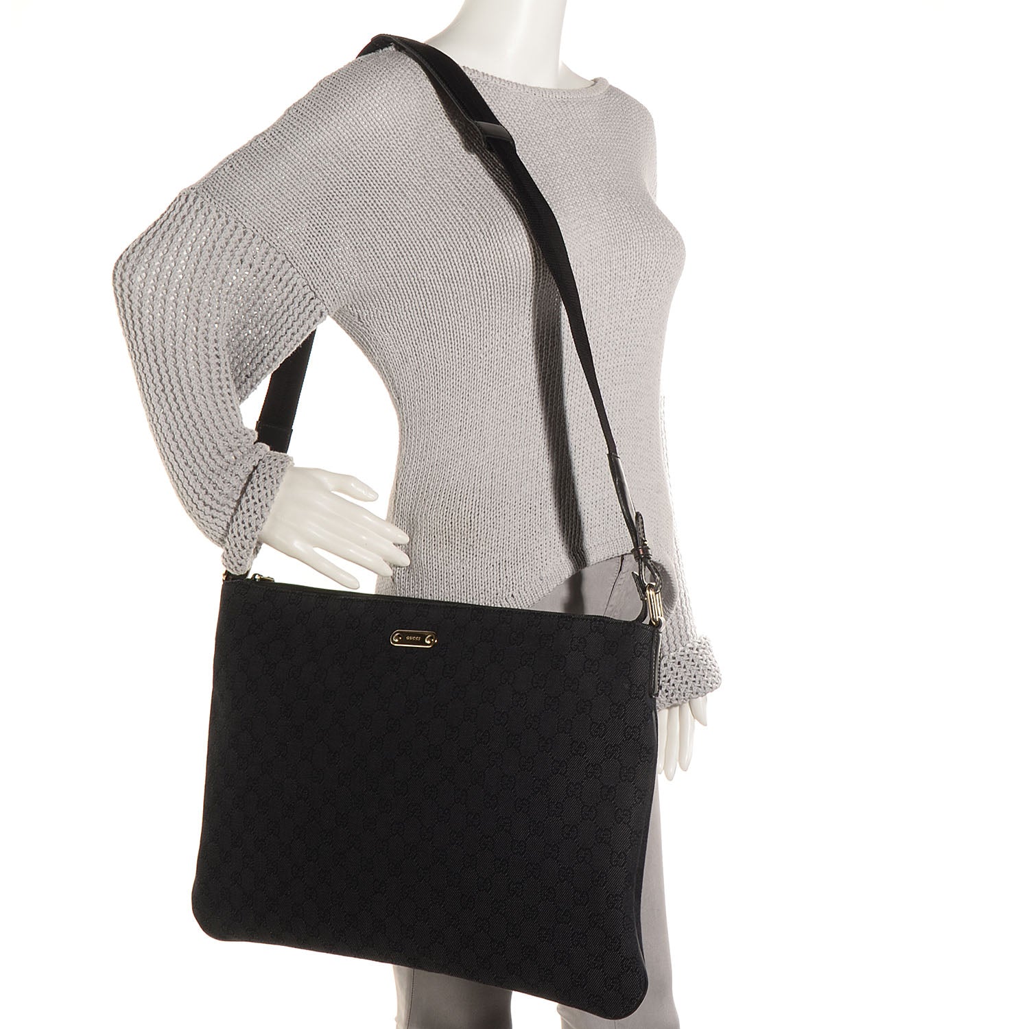 Gucci Denim Monogram Flat Messenger Bag Black 2 of 7