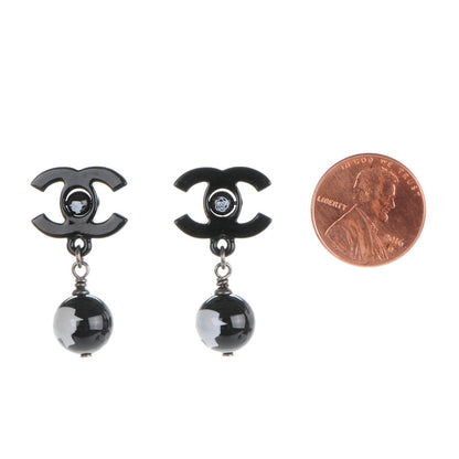 Chanel Enamel Bead CC Coco Drop Earrings Black 2 of 5