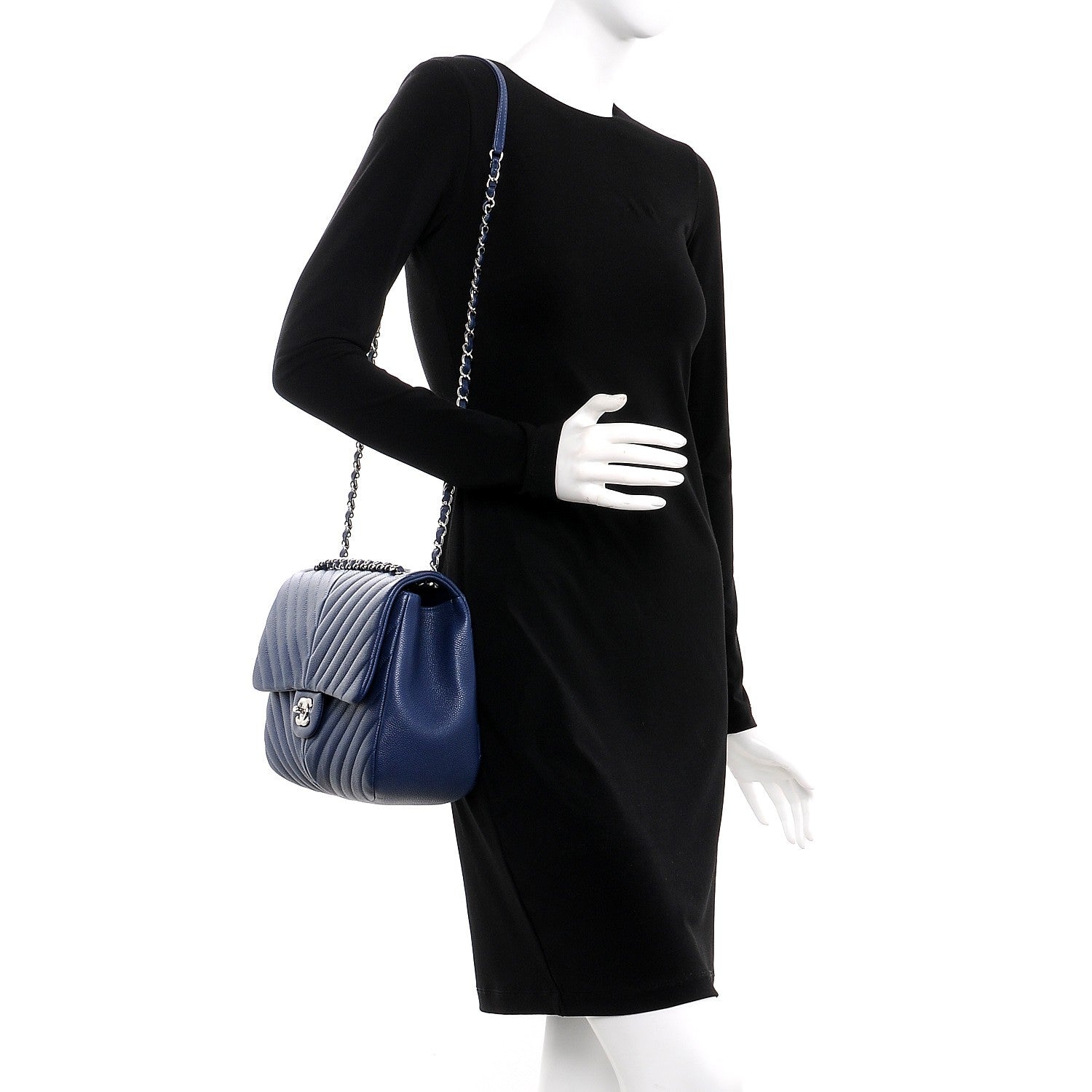 Chanel Caviar Chevron Large Puffy CC Flap Navy 2 of 8