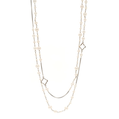 David Yurman Sterling Silver Cultured Pearl Quatrefoil Long Chain Necklace 1 of 4