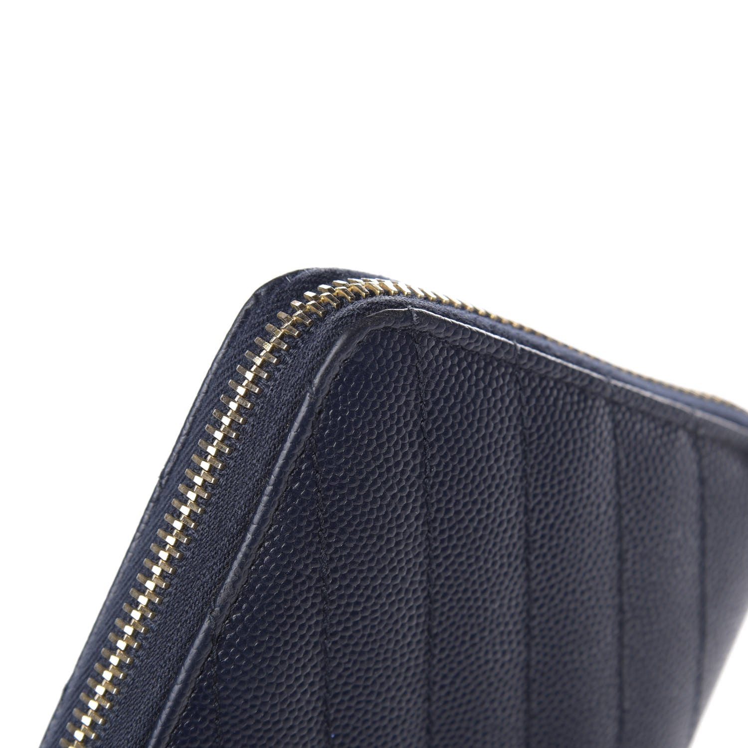 Saint Laurent Grain De Poudre Matelasse Chevron Monogram Zip Around Wallet Navy 9 of 11