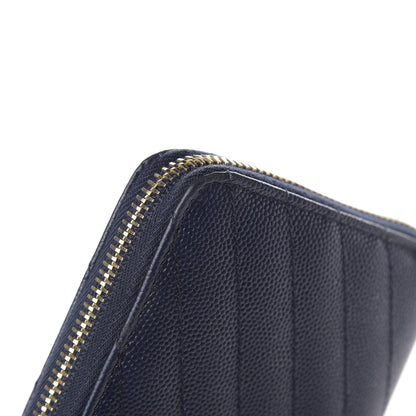 Saint Laurent Grain De Poudre Matelasse Chevron Monogram Zip Around Wallet Navy 9 of 11