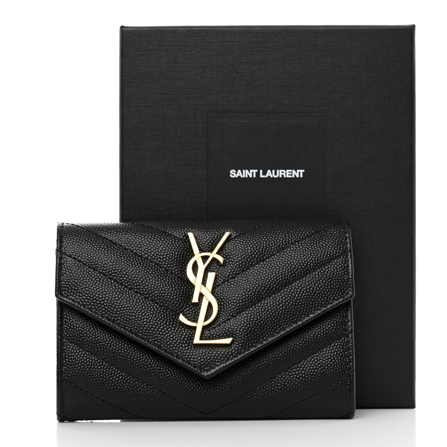 Grain De Poudre Matelasse Chevron Small Monogram Envelope Wallet Black