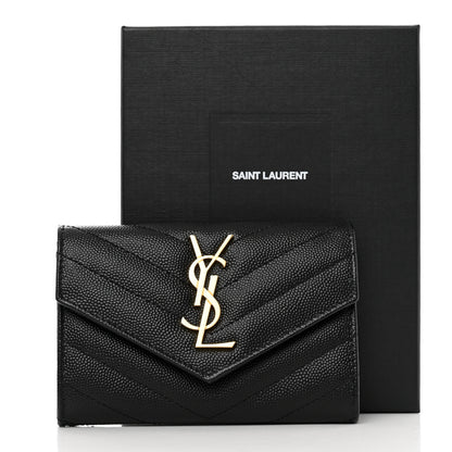 Saint Laurent Grain De Poudre Matelasse Chevron Small Monogram Envelope Wallet Black 8 of 8