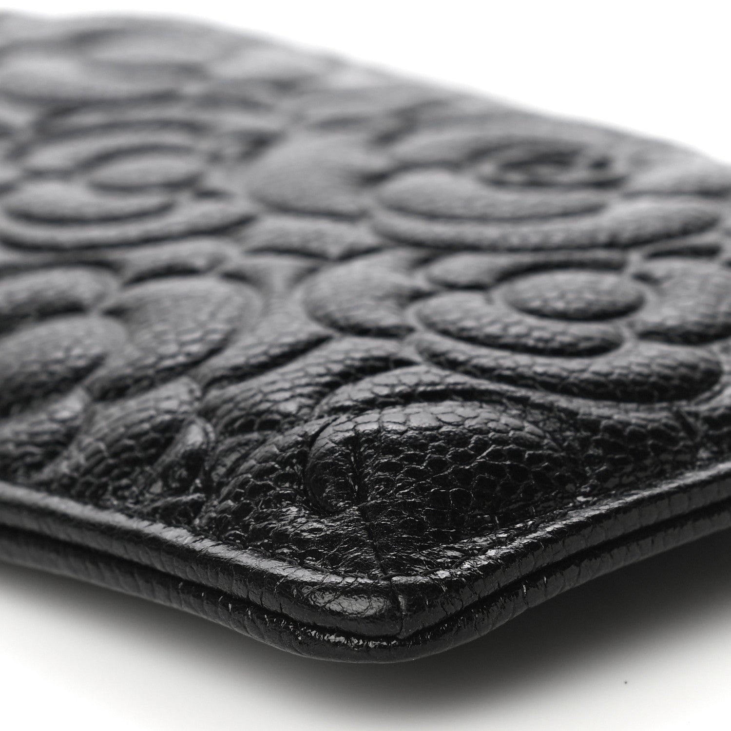 Chanel Caviar Camellia Embossed Classic Flat Wallet Pouch Black 9 of 11