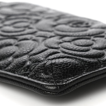 Chanel Caviar Camellia Embossed Classic Flat Wallet Pouch Black 9 of 11