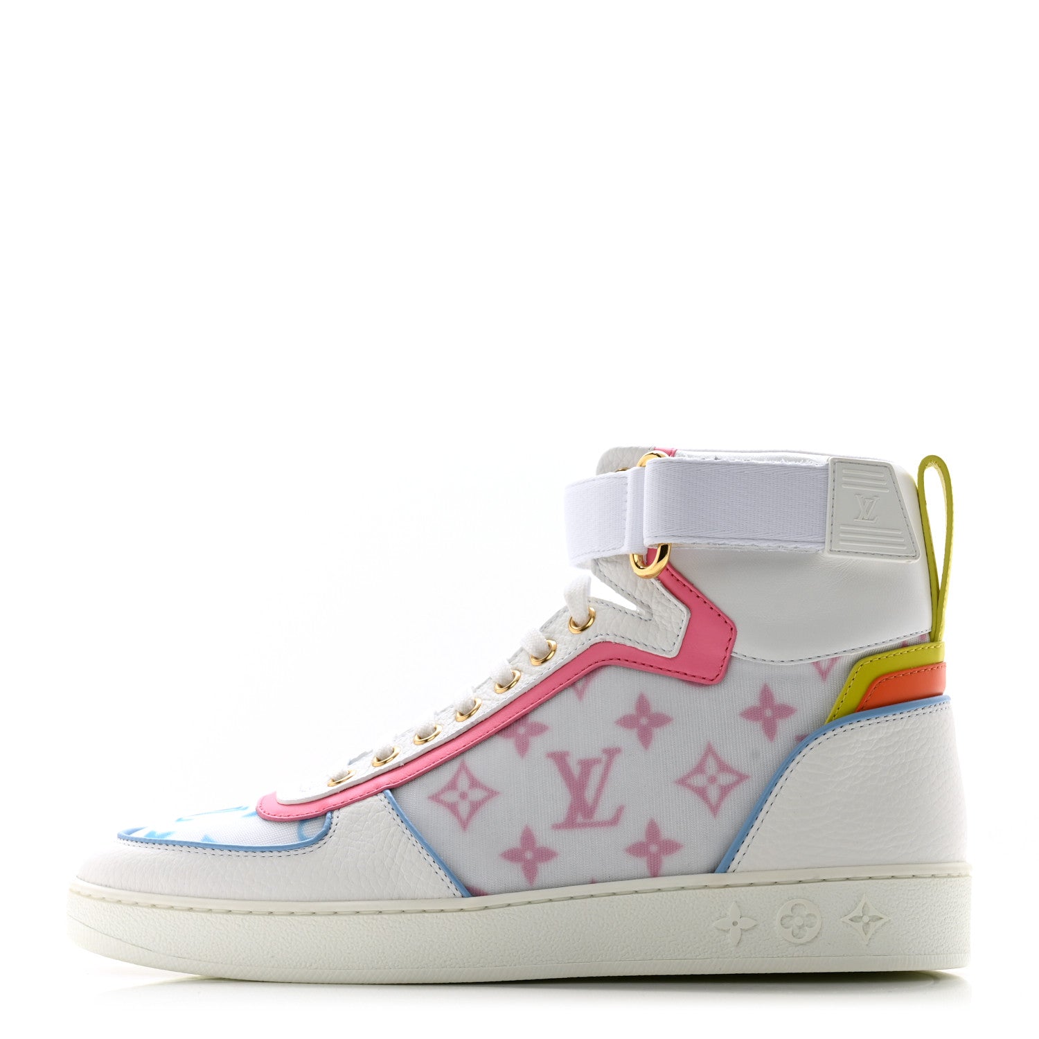 Louis Vuitton Calfskin Nylon Mesh Monogram Womens Boombox High Top Sneakers 39 Bleu Rose 1 of 9