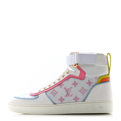 Louis Vuitton Calfskin Nylon Mesh Monogram Womens Boombox High Top Sneakers 39 Bleu Rose 1 of 9