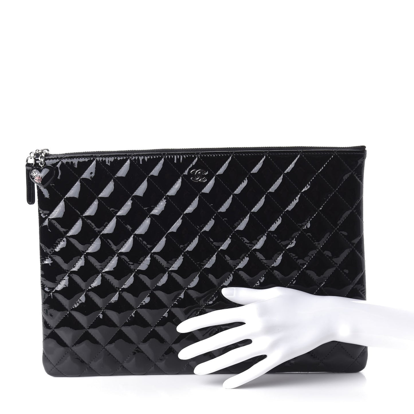 Patent Calfskin Quilted Valentine Hearts Large Cosmetic Case Black