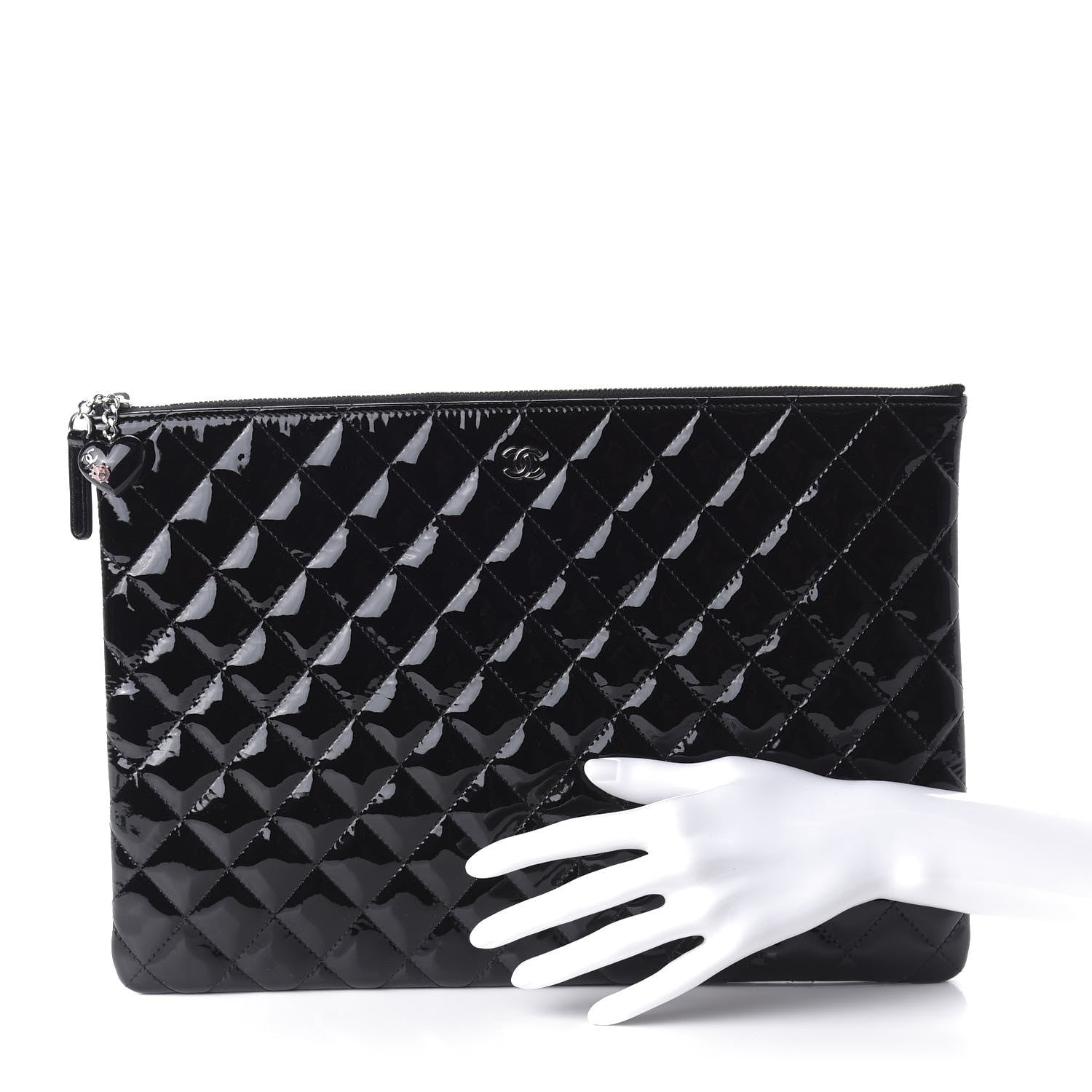 Chanel Patent Calfskin Quilted Valentine Hearts Large Cosmetic Case Black 2 of 11
