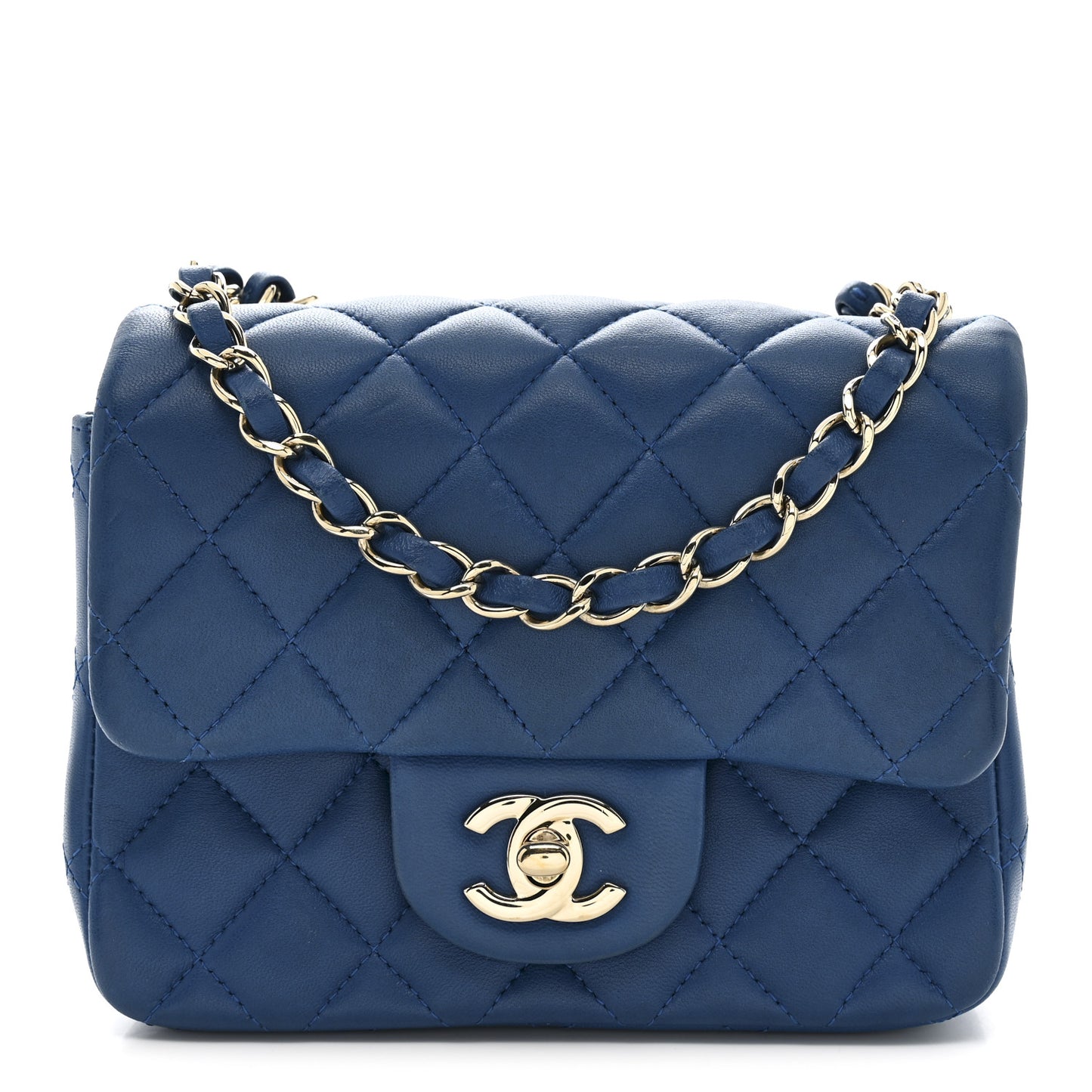Lambskin Quilted Mini Square Flap Dark Blue