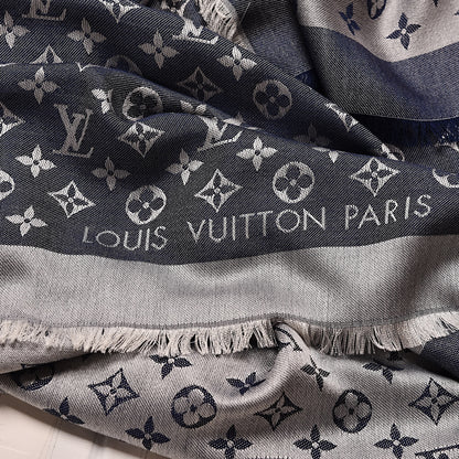 Louis Vuitton Wool Silk Monogram Denim Shawl Blue 4 of 4