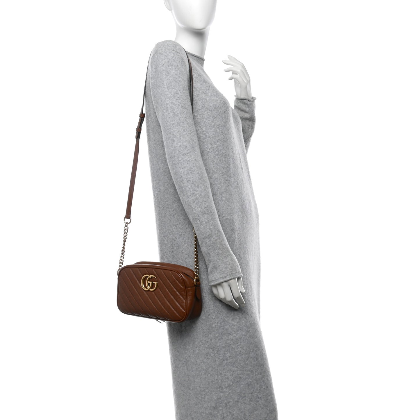 Glazed Calfskin Matelasse Diagonal Small GG Marmont Chain Shoulder Bag Cuir
