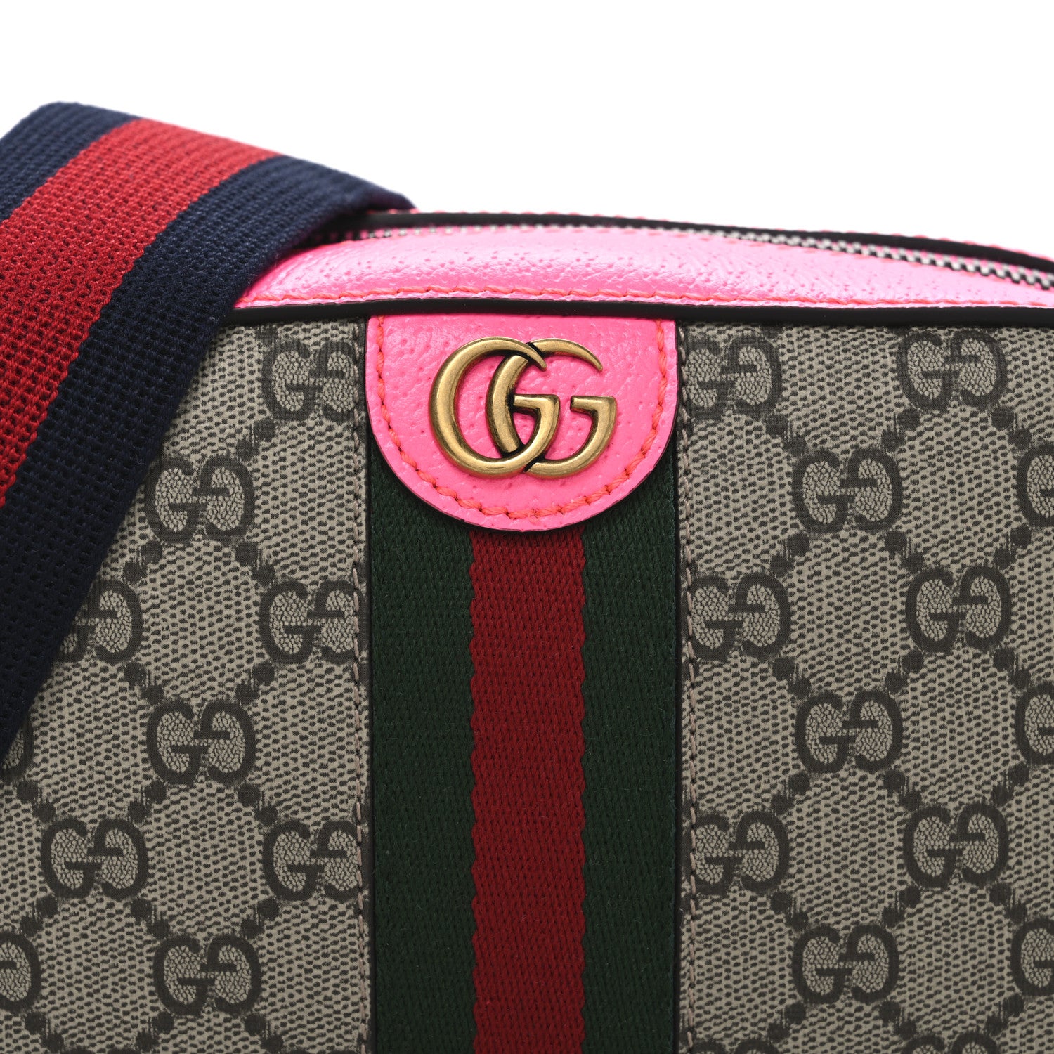 Gucci GG Supreme Monogram Textured Dollar Calfskin Web Ophidia Small Crossbody Bag Beige Ebony Fuchsia 8 of 10