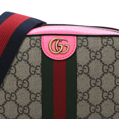 Gucci GG Supreme Monogram Textured Dollar Calfskin Web Ophidia Small Crossbody Bag Beige Ebony Fuchsia 8 of 10