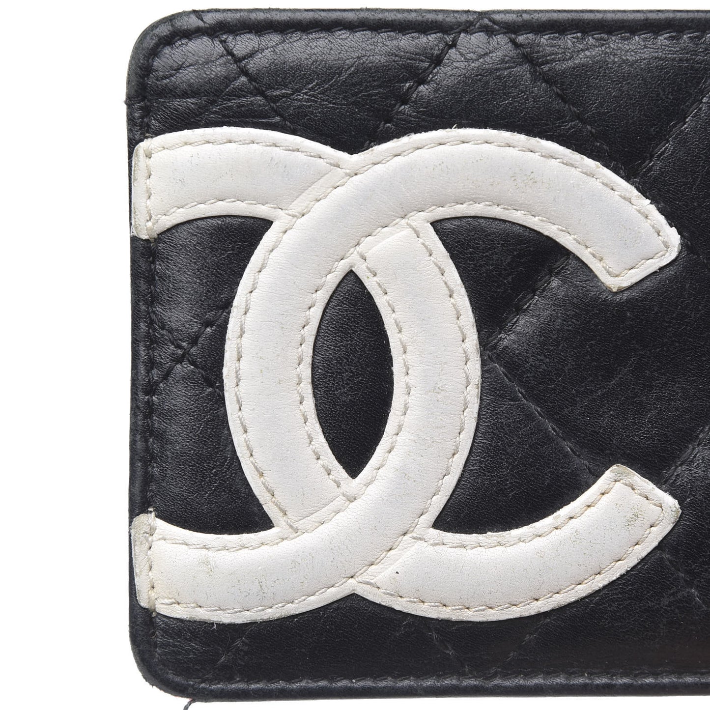 Calfskin Quilted Cambon Card Holder Black White