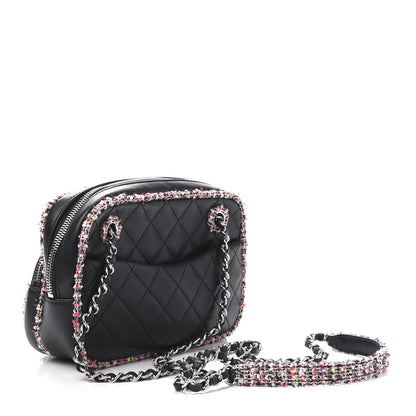 Chanel Lambskin Quilted Tweed Elegant Trim Front Zip Camera Case Black 3 of 10