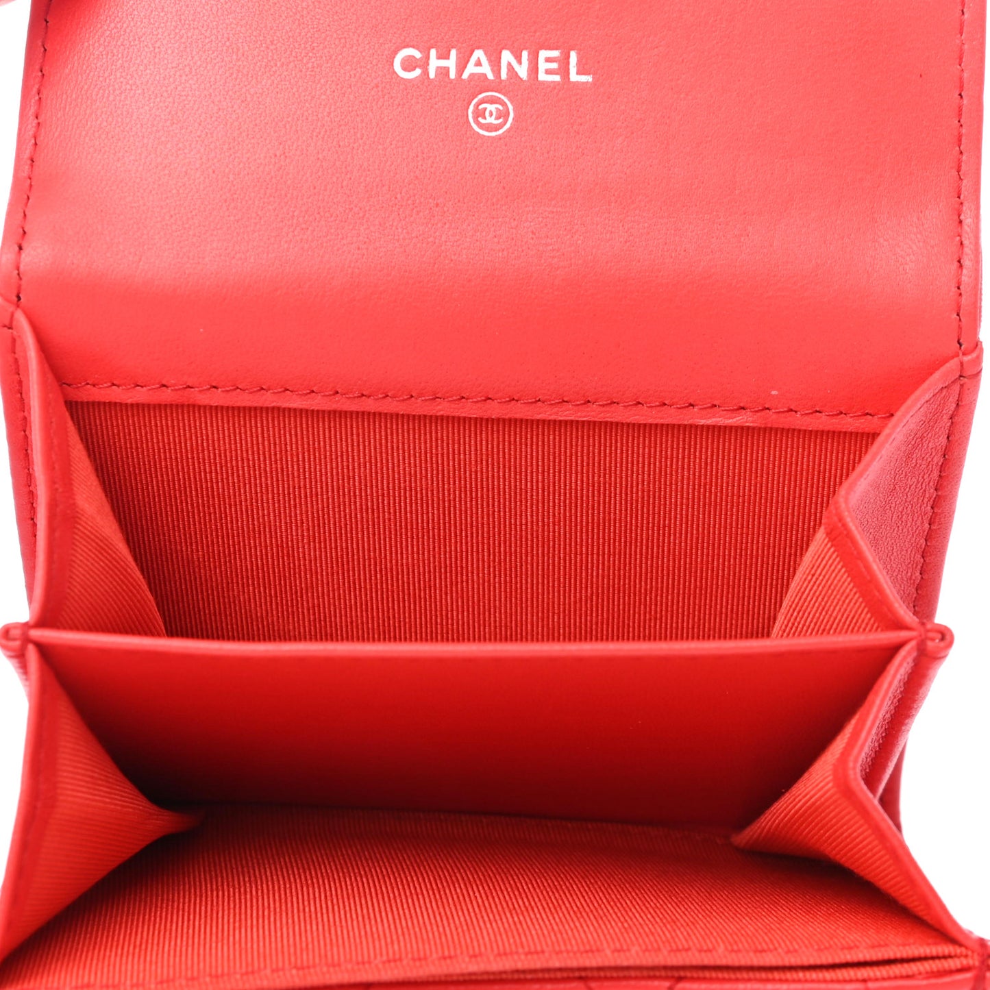 Lambskin Quilted Flap Card Holder Wallet Red