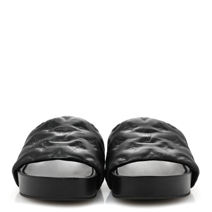Louis Vuitton Lambskin Embossed Monogram Jumbo Flatform Mule Sandals 37 Black 3 of 10
