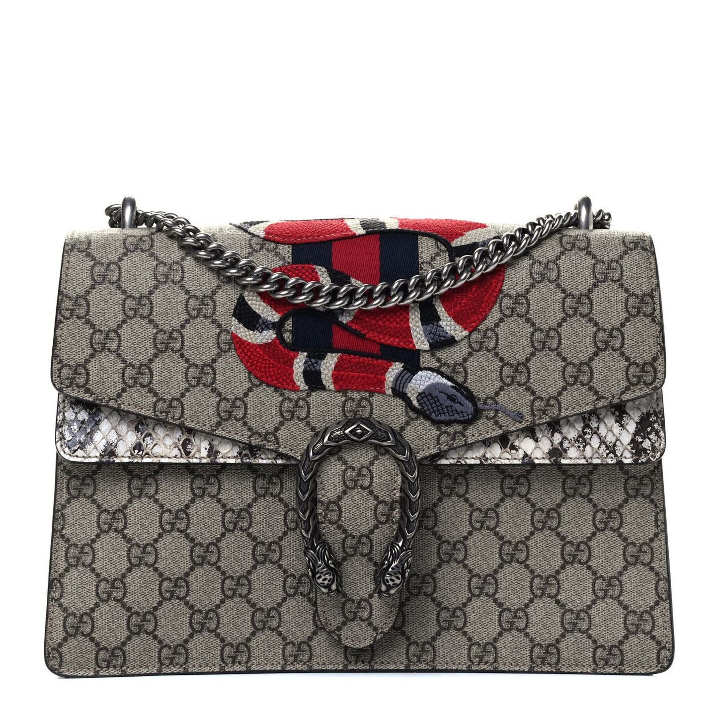 GG Supreme Monogram Kingsnake Embroidered Medium Dionysus Shoulder Bag Beige