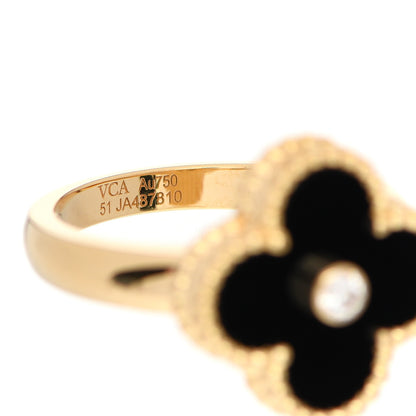 Van Cleef & Arpels 18K Yellow Gold Black Onyx Diamond Vintage Alhambra Ring 51 5.75 4 of 5