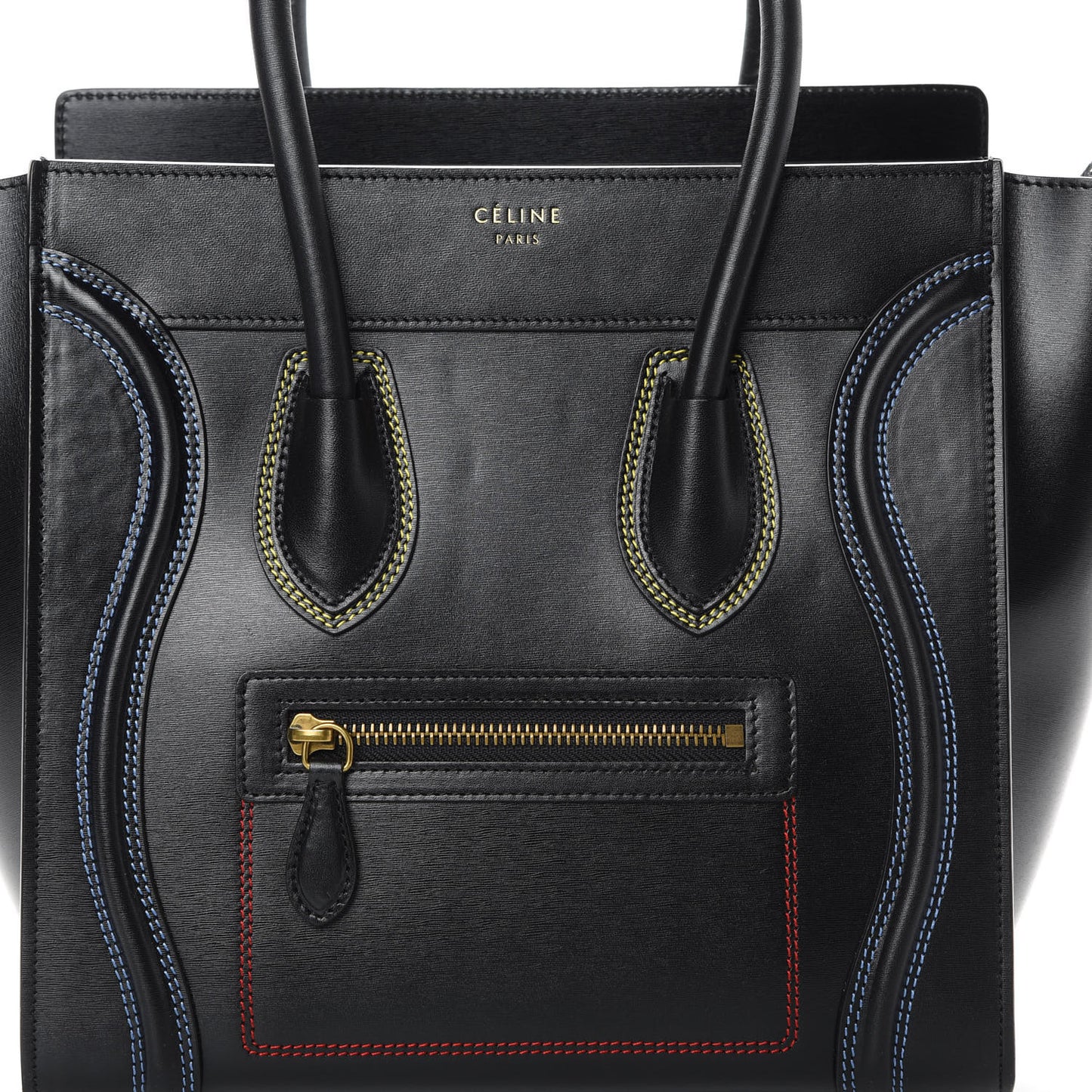Smooth Calfskin Multicolor Double Stitching Micro Luggage Black