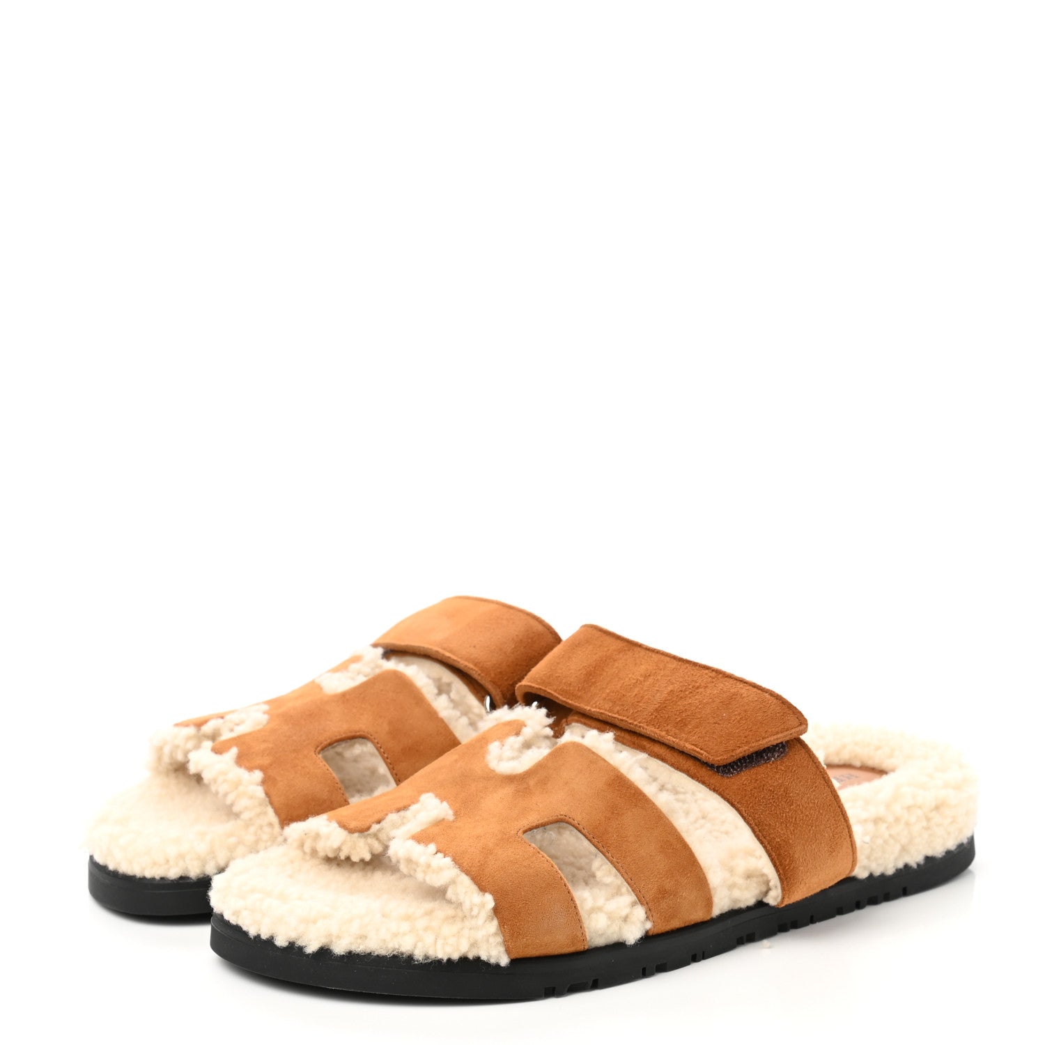 Hermes Suede Goatskin Woolskin Womens Chypre Sandals 37.5 Naturel Ecru 3 of 8