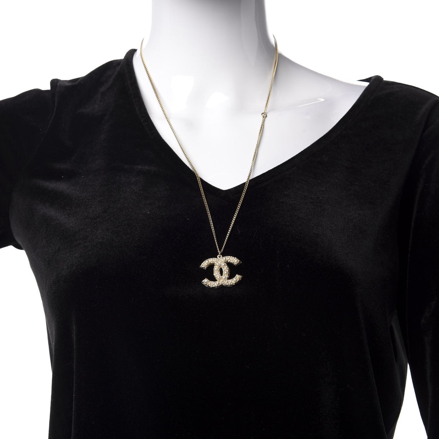 Pearl Crystal CC 100th Anniversary Pendant Necklace Light Gold