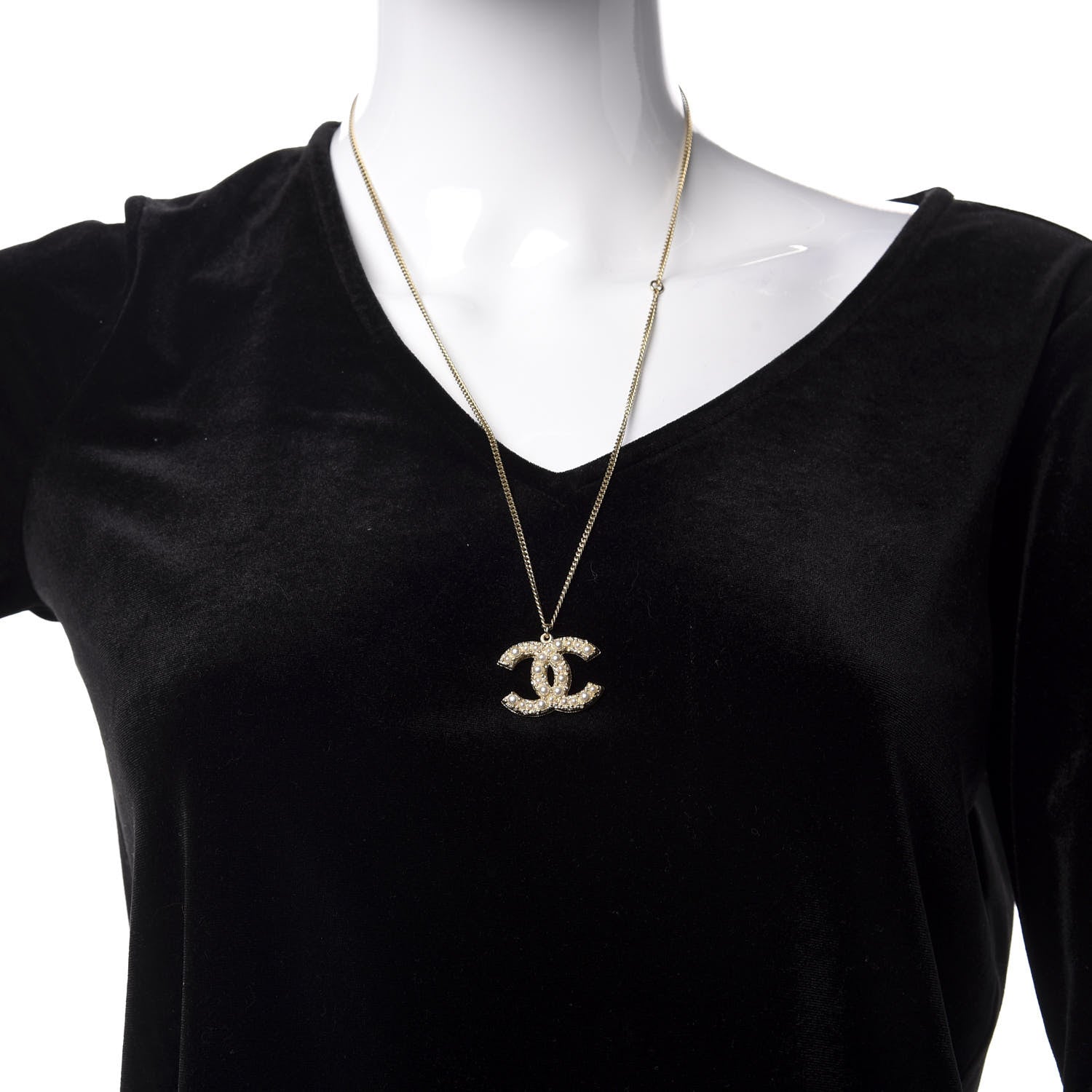 Chanel Pearl Crystal CC 100th Anniversary Pendant Necklace Light Gold 2 of 6