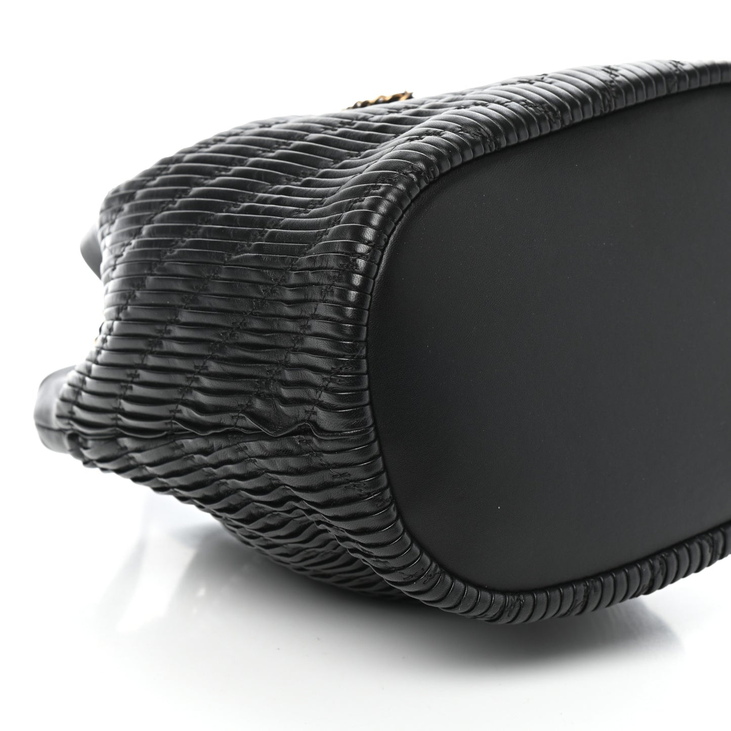 Iridescent Crumpled Calfskin Coco Pleats Small Drawstring Bag Black