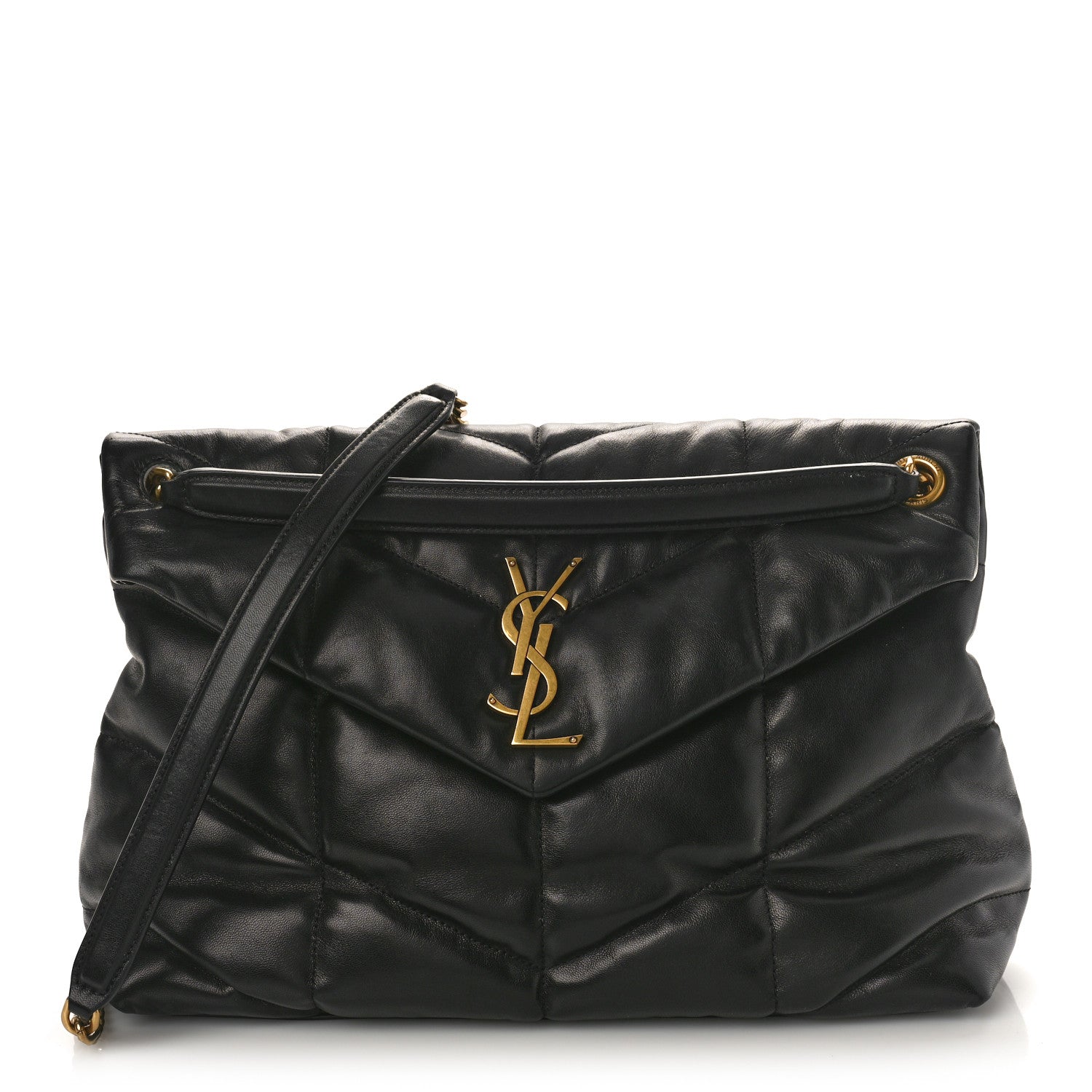 Saint Laurent Lambskin Quilted Medium Loulou Puffer Monogram Chain Satchel Black 1 of 8