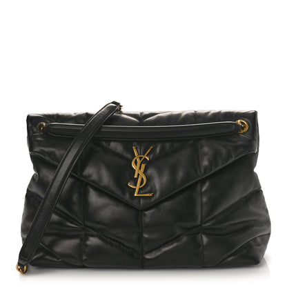 Saint Laurent Lambskin Quilted Medium Loulou Puffer Monogram Chain Satchel Black 1 of 8