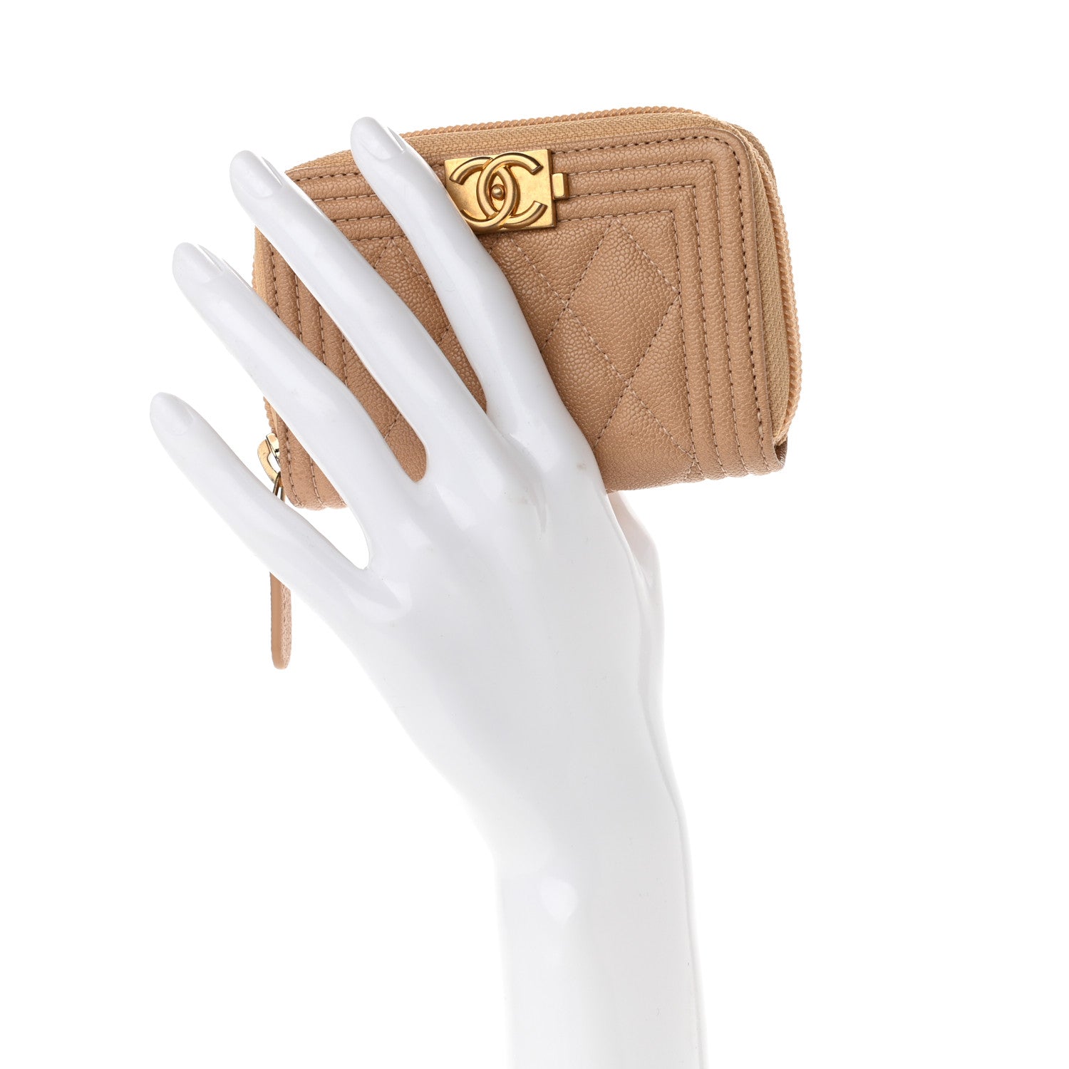 Chanel Caviar Quilted Boy Zip Around Coin Purse Wallet Beige 9 of 9