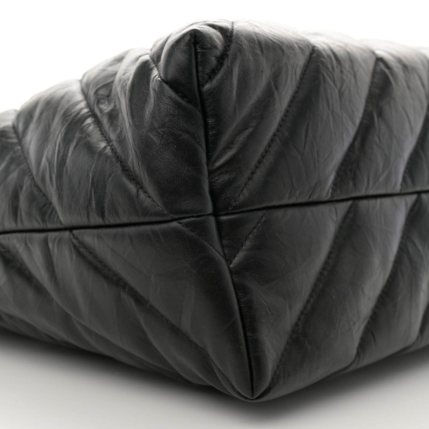 Crushed Calfskin Quilted Matte Black Hardware Large Crush Carry All Tote Bag Black