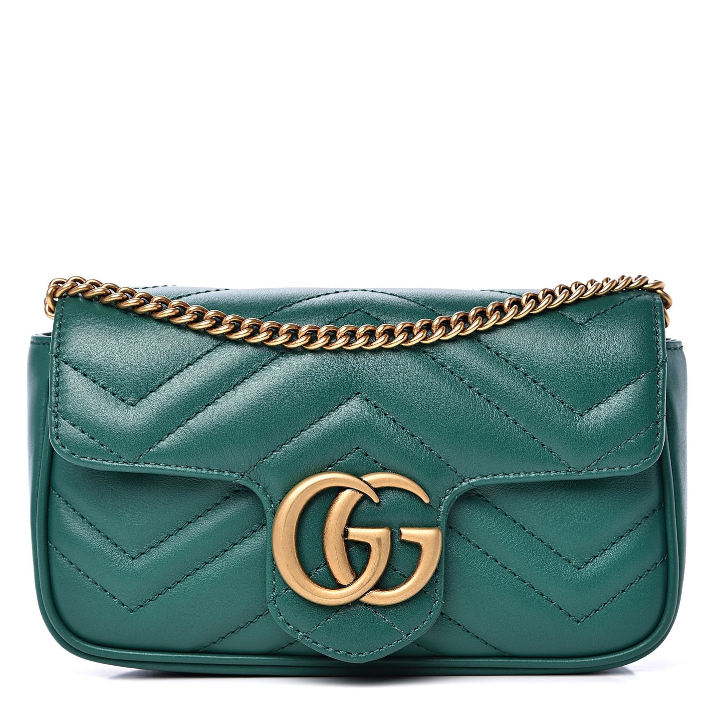 Calfskin Matelasse Super Mini GG Marmont Shoulder Bag Emerald Green