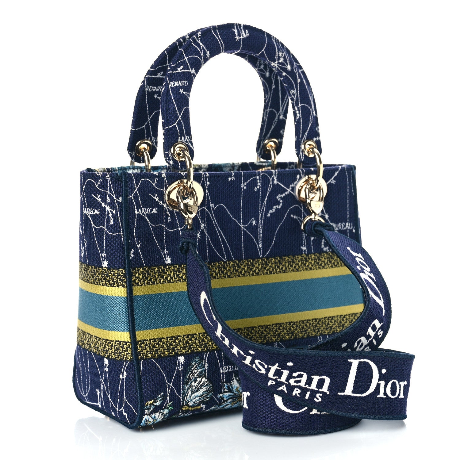 Christian Dior Canvas Embroidered Zodiac Medium Lady D-Lite Blue Multicolor 3 of 8