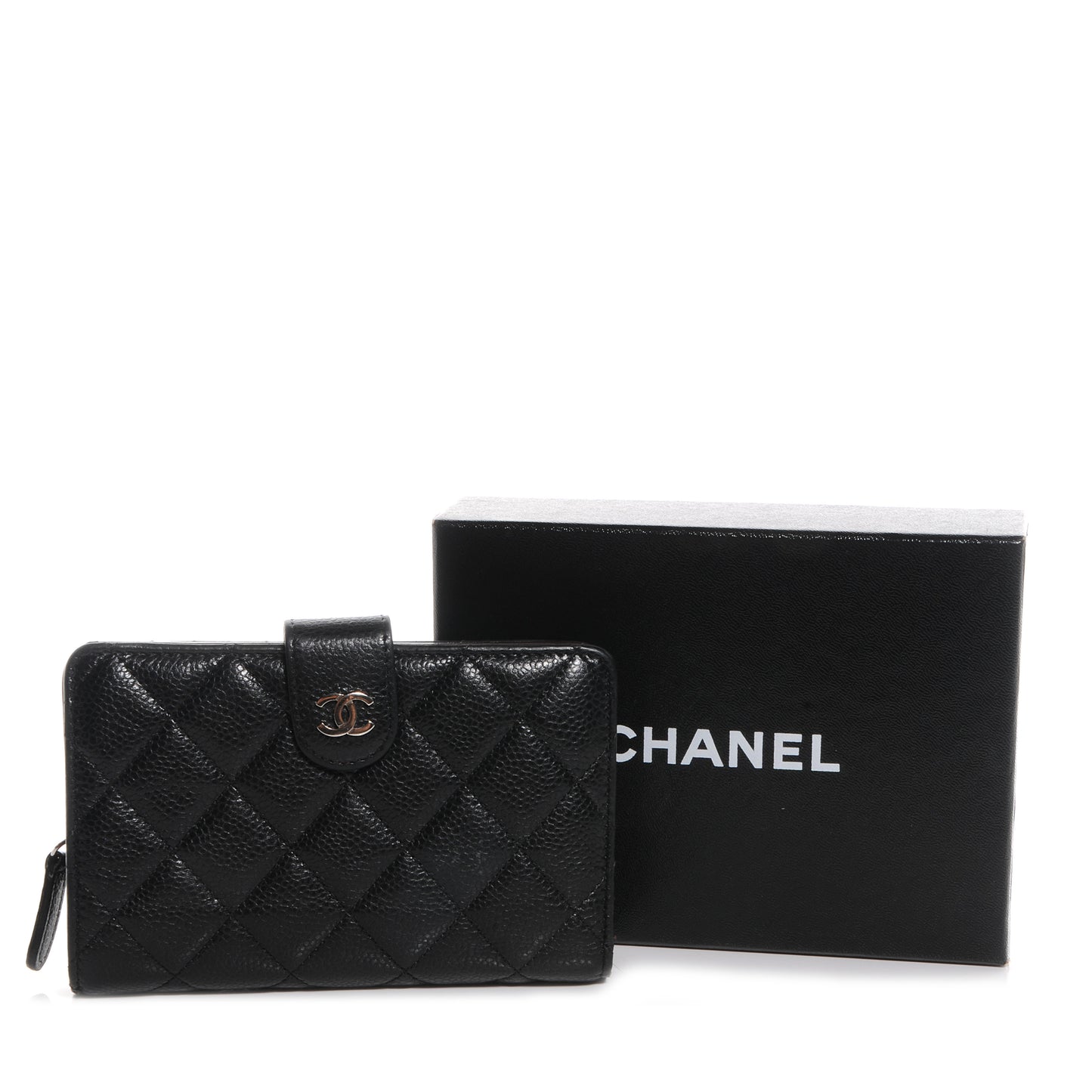 Caviar Quilted Zip Pocket Wallet Black