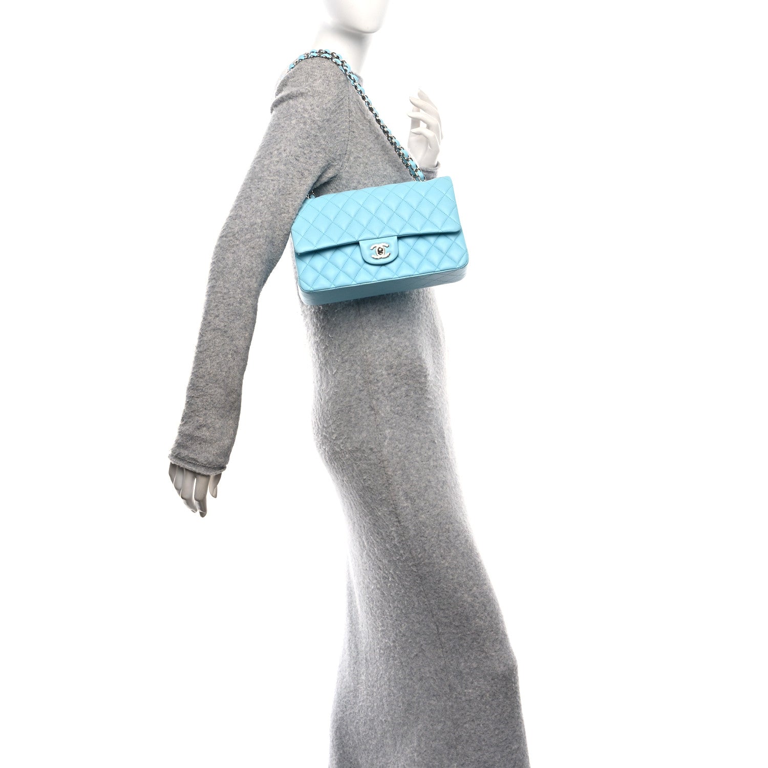 Chanel Lambskin Quilted Medium Double Flap Light Blue 2 of 12