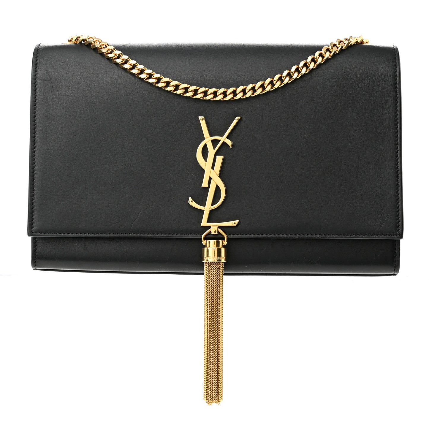 Smooth Calfskin Medium Classic Monogram Kate Tassel Satchel Black