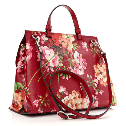 Gucci Shangai Calfskin Blooms Print Medium Bamboo Daily Top Handle Bag Romantic Cerise Multicolor 3 of 13