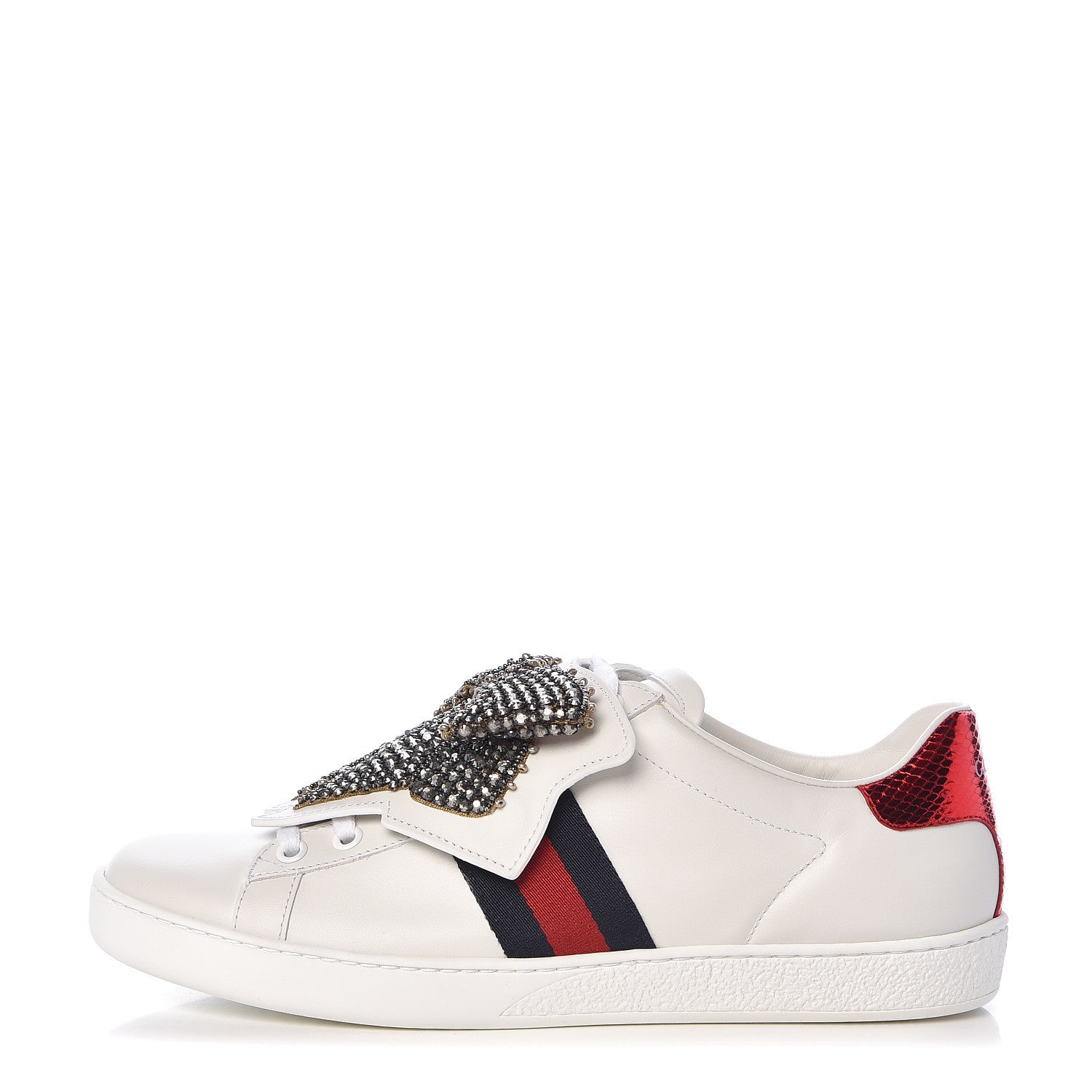 Gucci Calfskin Ayers Web Womens Ace Bow Lace Sneakers 38.5 White 1 of 14
