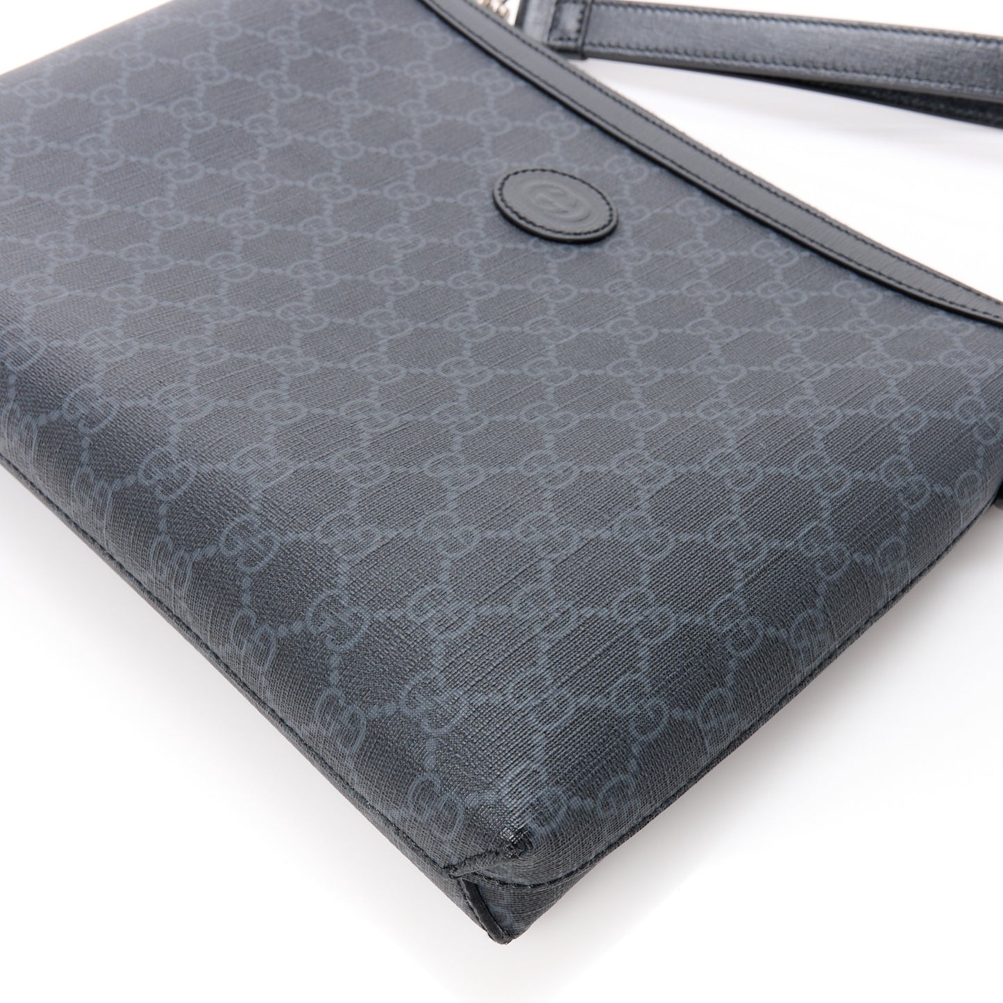 GG Supreme Monogram Azalea Calfskin Retro Interlocking G Wristlet Messenger Bag Black