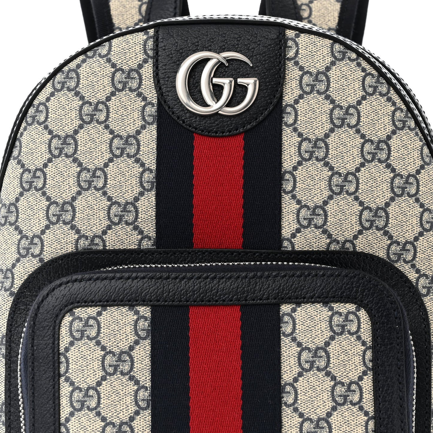 GG Supreme Monogram Textured Dollar Calfskin Web Small Ophidia Day Backpack Beige Ebony Fluorescent Fuchsia