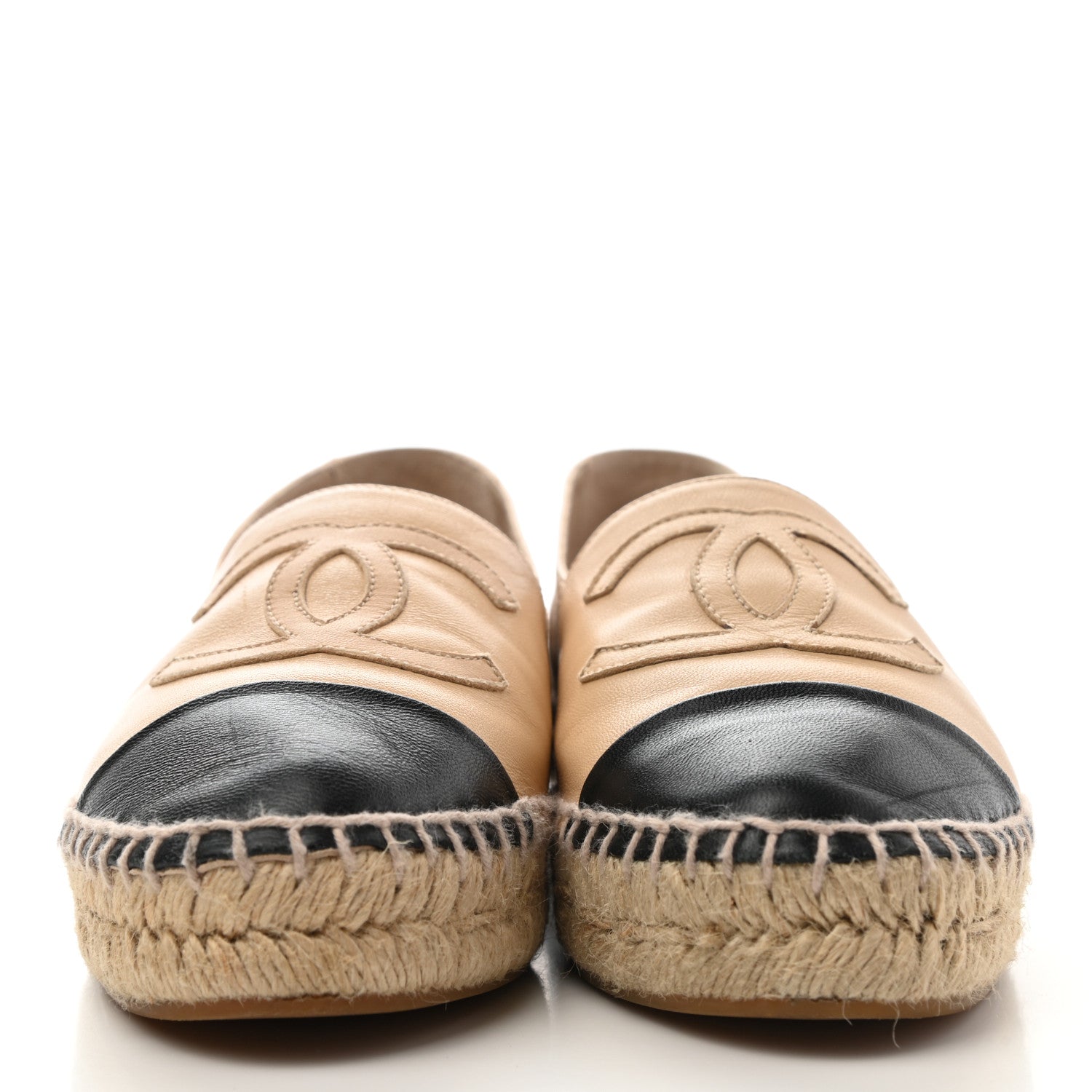 Chanel Lambskin CC Espadrilles 35 Beige Black 2 of 13