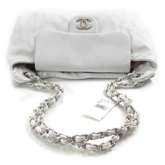 Leather Quilted Flap Hobo White
