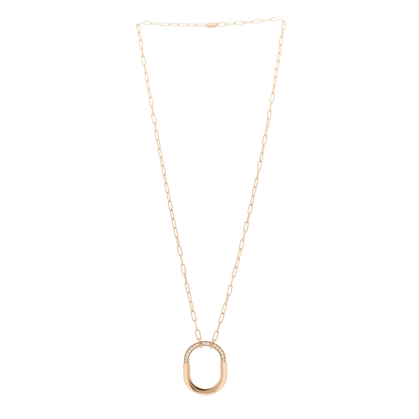18K Rose Gold Diamond Medium Lock Pendant Necklace