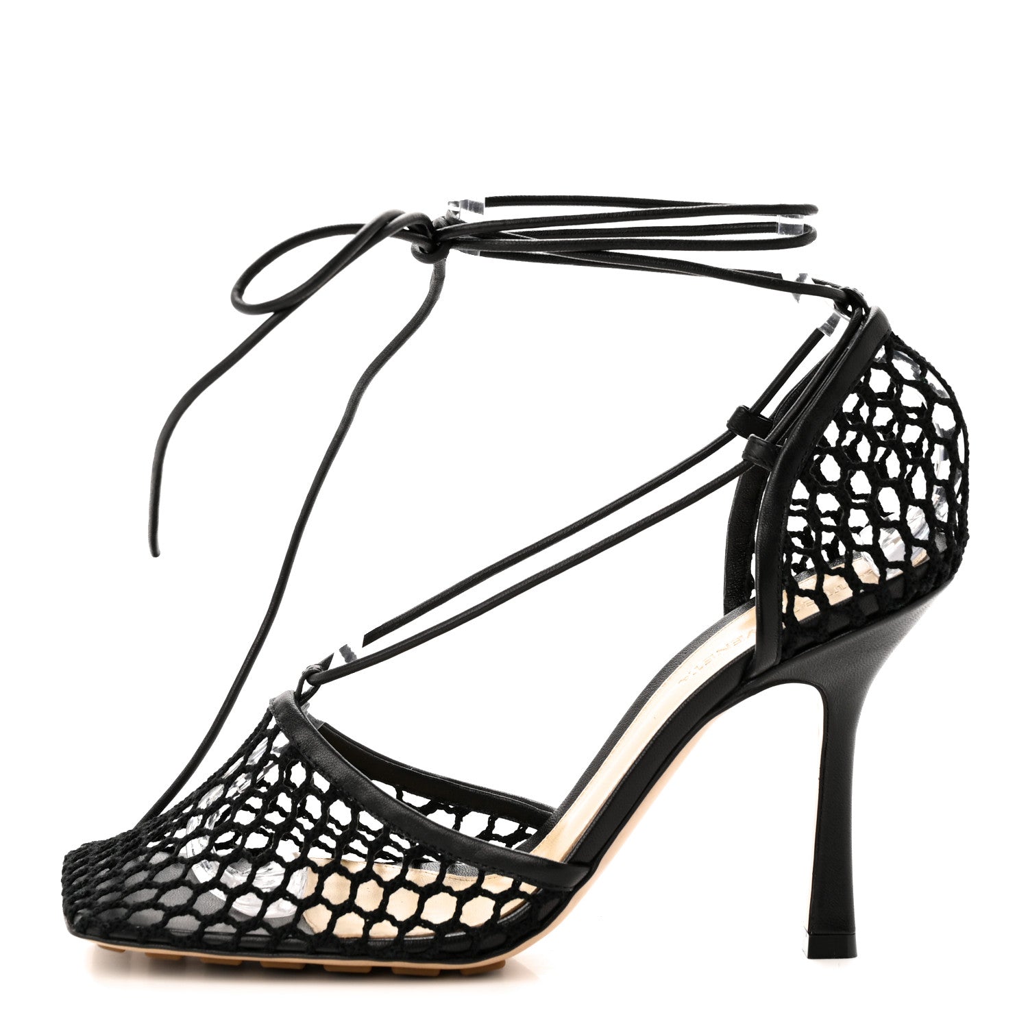 Bottega Veneta Mesh Nappa Stretch Ankle Tie 90mm Sandals 39 Black 1 of 7